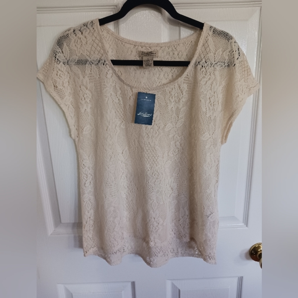 Lucky Brand Cream Lace Short Sleeve Top